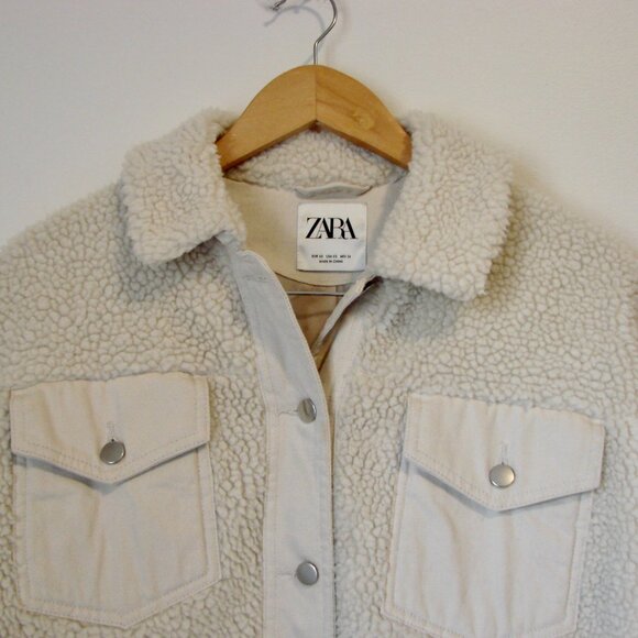 Zara Faux Sherpa Shearling Jacket Cream Teddy Bear Button Up Collar Size XS - Picture 6 of 16